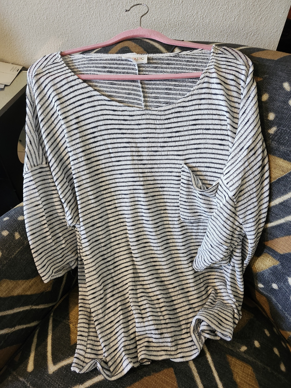 Fantastic Fawn Lightweight Striped Pocket Knit Top | Can Be A Beach Coverup L/XL